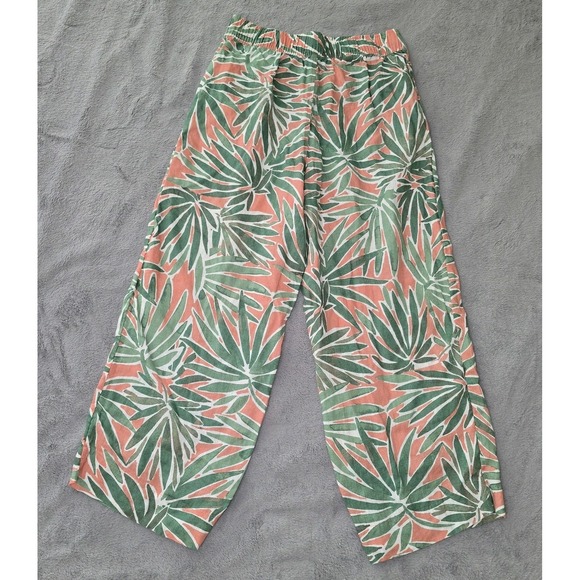 Sigrid Olsen Green Coral Tropical Linen‎ Pants Wide Leg Elastic Waist Size Small - Picture 14 of 16